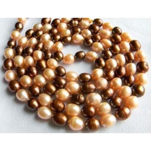 50'' 9-10mm Coffee Pink Rice Freshwater Pearl Necklace
