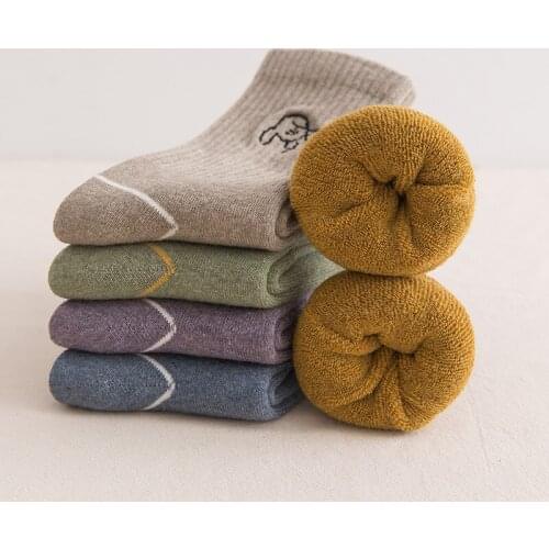 Anewmorn Winter Thicken Warm Female Socks Harajuku Cotton Casual Fashion Womens Sox Breathable Embroidery Cartoon Animal Socks