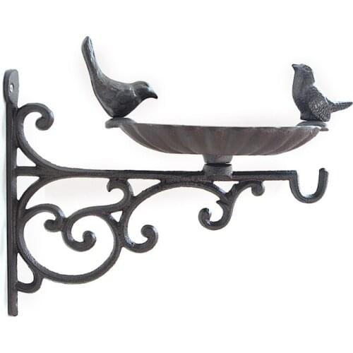 Bird Bath Cast Iron Weatherproof Feeding Bowl with Hook Antique Decoration
