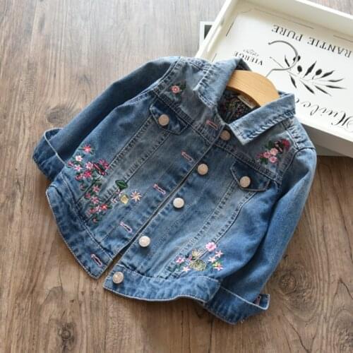 Kids Jacket Girl Embroidered Flower Lapel Denim Coat Girls' Long Sleeve Top Spring and Autumn Chlidrens Wear