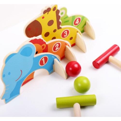 ChildrenS Educational Toys Golf Toy Cartoon Wood Croquet Game Animal Gate Ball Toys Children Family Game Sport Toys For Baby