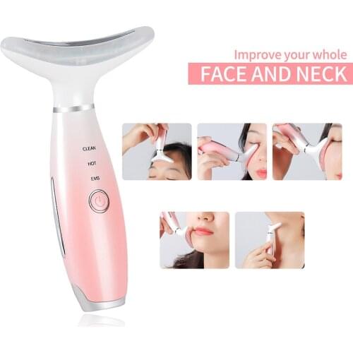 EMS Reduce Double Chin Neck Face Lifting Heating Massager Light Photon Rejuvenation Skin Tightening Anti Wrinkle Shrink Pores
