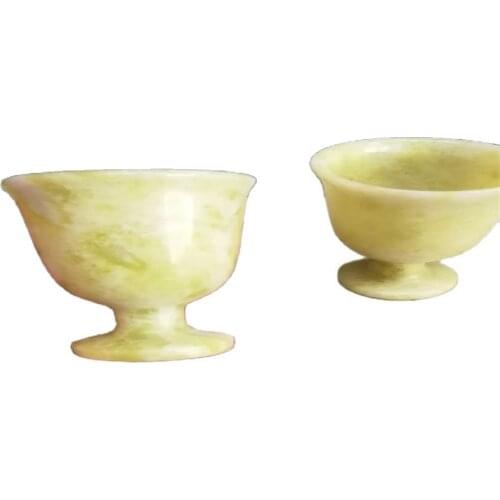 Chinese Hand Carved Natural Jade Goblet Wine Glass A Couple