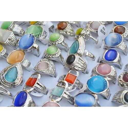 5Pcs/lot Gold Color Opal Rings for Women Assorted Design Cat Eyes Ring for Party Adjustable Wholesale Finger Wedding Jewelry