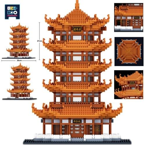4032pcs Yellow Crane Tower Constructor Micro Building Blocks 3D Model City Street View Mini Diamond Bricks Childrens toys