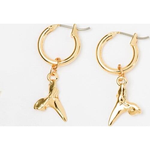 WTLTC Summer Style Shark Tooth Hoop Earrings for Women Drop Charms Hoops Earrings Personality Hanging Earrings Minimal Jewelry