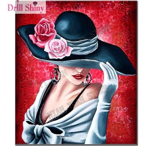 New 5D Diy Diamond Embroidery Fashion Hat Beauty Women Diamond Painting Cross Stitch Rhinestone Mosaic Modern Wall Art Pictures