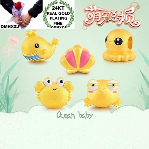 OMHXZJ Wholesale CA346 European Fashion Woman Man Party Birthday Wedding Gift Sea Shell Whale Octopus 24KT Gold Pendant Charm