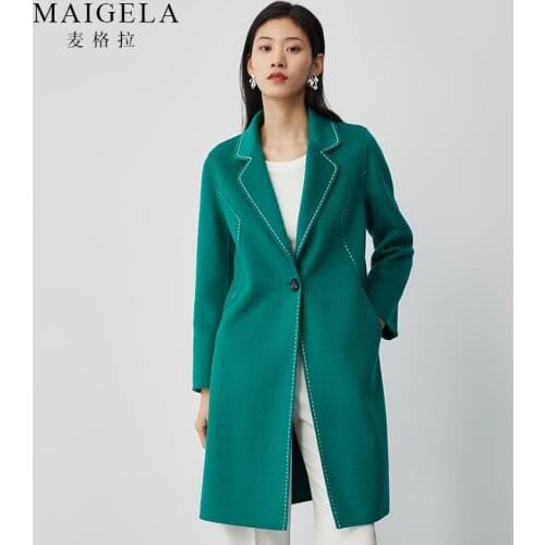 2021 autumn double-faced cashmere coat female open-stitched color fashion OL Korean woolen coat mid-length