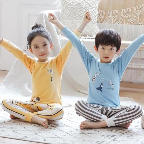 New Kids Girls Long Sleeve Top+pants Pajamas Suits Baby Boys Pijamas Sets Children Homewears Stripe Yellow Bule Teen Sleepwear