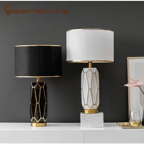 Post Modern Light Luxury American Simple White and Gold Ceramic Table Lamp for Bedroom Bedside Lamp European Decorative Lamp