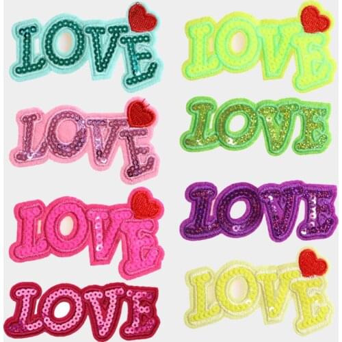 Multicolor Red Sequins Embroidery Patch Love Alphabet Sticker Letter Patches For Clothes DIY T Shirt Hats Needlework Accessories