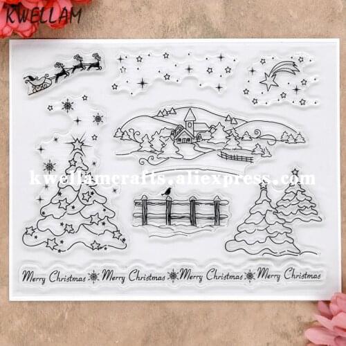 Merry Christmas Tree Star Deer Scrapbook DIY photo cards rubber stamp clear stamp transparent stamp 14x18cm 8072619