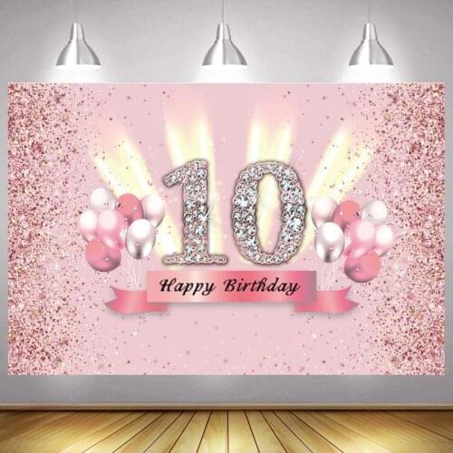 Pink Sweet 10 Photo Backdrop Happy Birthday Party Ten Girls Photography Backgrounds Balloon Banner