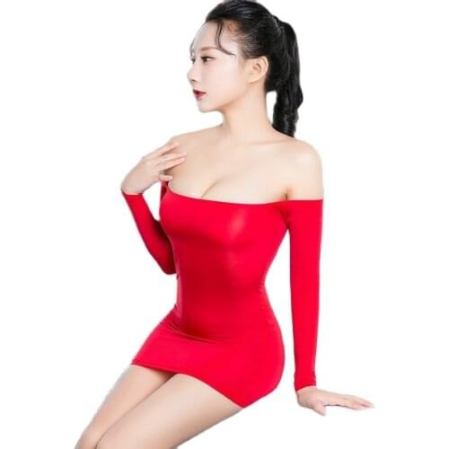 Sexy Tight Pencil Cute Dress Ice Silk Smooth See Through Micro Mini Dress Slash Neck Transparent Bandage Dress For Women