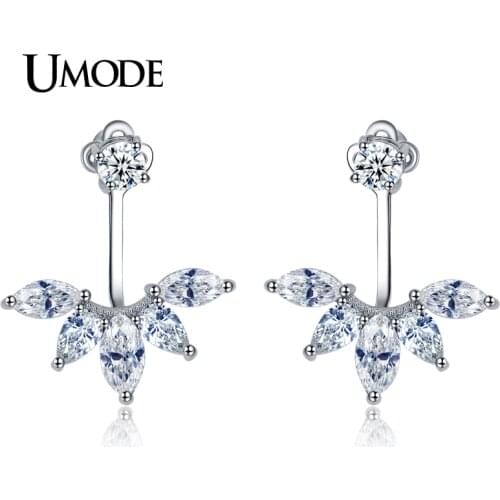 UMODE Brand Costume Jewelry White Gold Color Crystal Stud Earring for Women Hot Cubic Zircon Jackets Fashion Gift Brinco AUE0242