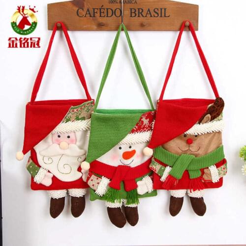 New Year Xmas Christmas Fashion Santa Claus Cotton Single Shoulder Bag Shopping Tote Check Plaid Flax Canvas High Capacity Bags