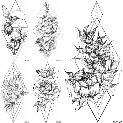 For Party Flower Temporary Tattoos Sticker DIY Geometric Fake Jewelry Tattoo Decal For Women Men Body Art Waterproof Black Tatoo