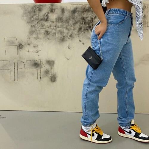 Kylie Same Style, Blue And Gray, Super Easy To Wear, Butt Pocket Design, Heavy Washed Denim Trousers