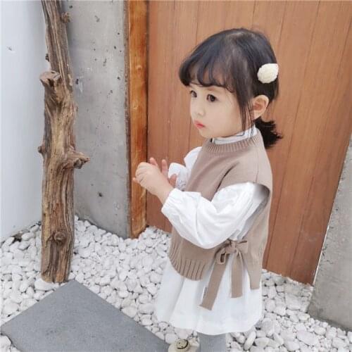 Spring Autumn Baby Vest Girls Korean Round Neck Knitted Wool Thin Childrens Pullover Toddler Girl Clothes One Piece Set