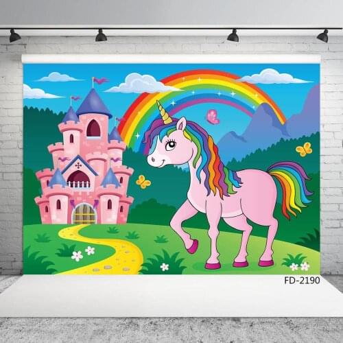 Unicorn Castle Rainbow Party Vinyl Photography Backdrops for Photo Studio Background Baby Shower Children Portrait Photocall