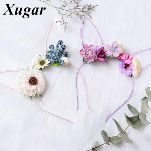 Xugar Cartoon Rabbit Ears Flowers Hairbands Lovely Leaves Handmade Headbands For Girls Party Fashion Hair Hoops Hair Accessories