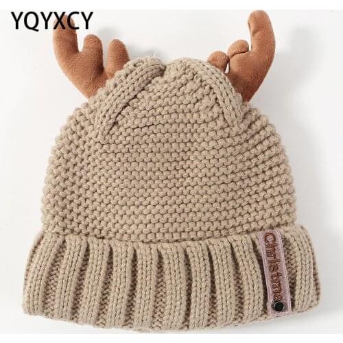 YQYXCY Hat Womens Winter Beanie Knitting Hat Female Thickened Warm Ear Protection Plush Cute Antler Christmas Bonnet Winter Cap