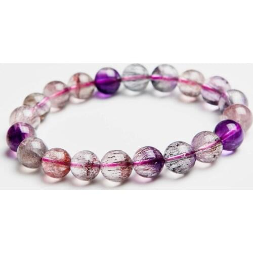 Genuine Natural Colorful Rutilated Quartz Bracelets For Women Female Super Seven Melody Stone Crystal Round Bead Bracelet