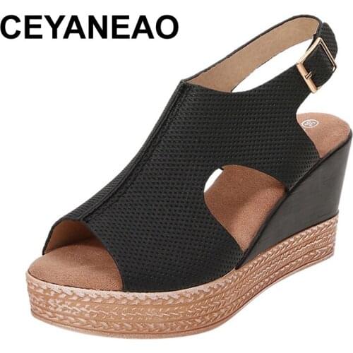 CEYANEAOWomen Olivia Espadrille Wedge Sandals Breathable PeepToe High Heel Platform Sandals Ladies Summer Shoes Zapatos De Mujer
