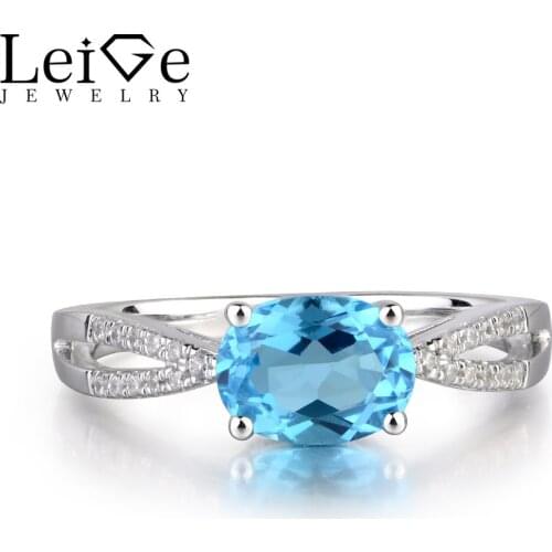 Leige Jewelry Natural Swiss Blue Topaz Gem Wedding Bands Romantic Rings For Woman November Birthstone 925 Sterling Silver