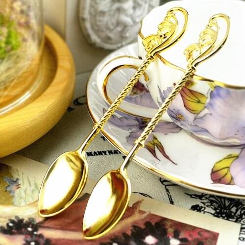 Golden feather spoon wing retro French staff coffee spoon mixing spoon dessert spoon