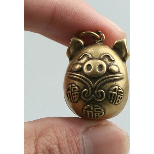 1.1" Collection Chinese Bronze Zodiac Animal Lovable Fu Pig Small Bell Pendant
