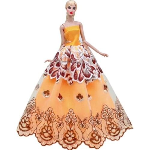 1:6 Orange Floral Off Shoulder Princess Dress For Barbie Doll Clothes Wedding Party Gown 1/6 BJD Dolls Accessories Dollhouse Toy