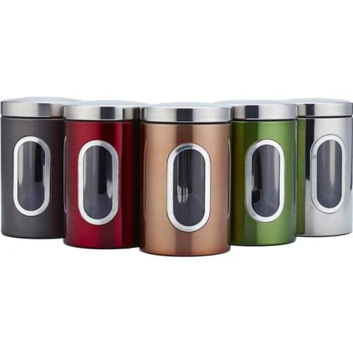 1pcs Stainless Steel Kitchen Canister Sugar Food Tea Coffee Candy Storage Containers with Transparent Storage Bottles & Jars