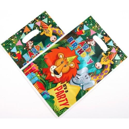 10Pcs\Lot Animal Theme Gift Bag Happy Birthday Party Paper Bags for Gifts Baby Shower Decorative Supplies