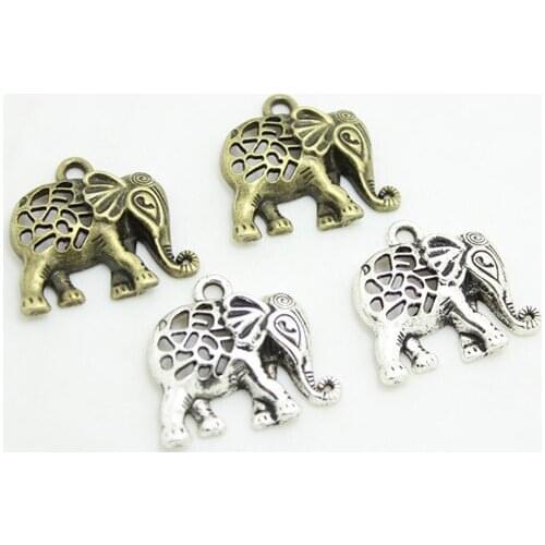 Sweet Bell 15pcs/lot 27*29mm Hollow Elephant Charms Trendy Antique Bronze Jewelry Vintage Flower Pattern Pendants 3C443