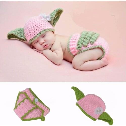 2Pcs/Set 0-6months Baby Handmade Knitted Photography Costume Cute Cosplay Crochet Photo Suit