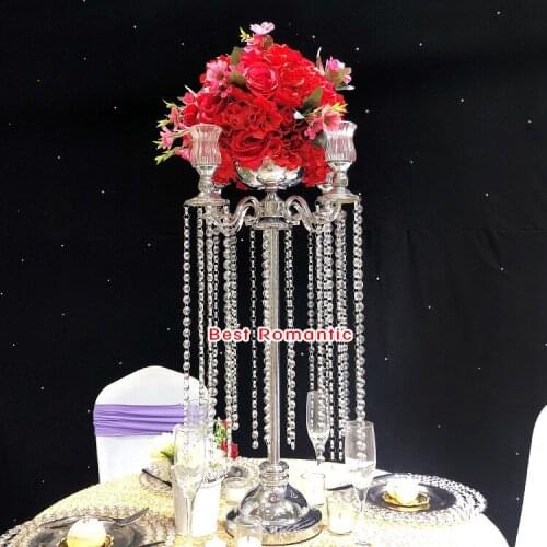 2pcs/lot Wedding decoration, wrought iron crystal torus, 5 candlesticks, road lead frame