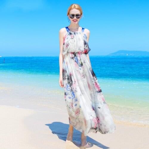 2020 100% Real Silk Dress Women Summer Boho Beach Dress Floral Long Dresses for Women Maxi Vestidos De Verano F71318660706 PPH01