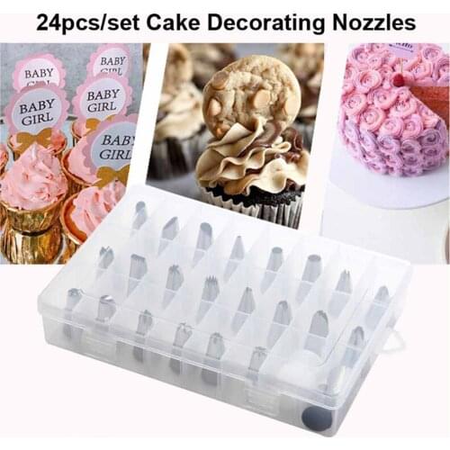 24Pcs/Set Cake Piping Nozzles Stainless Steel Pastry Icing Flower Tips Cake Decorating Tools Cream Mouth