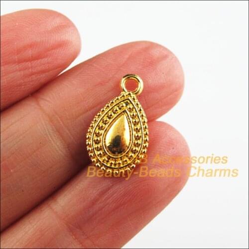 30 New Waterdrop Flower Charms Gold Color Teardrop Pendants DIY 10x16.5mm