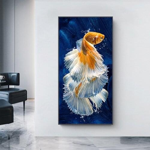 5D Diy Diamond Painting Full Square Round Drill Embroidery Golden Fish Koi Living Room New Simple Porch VerticalZP-2910