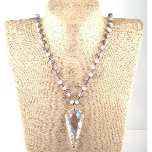 Free Shipping Fashion Bohemian Jewelry Glass Crystal Rosary Chain Crystal Arrowhead Pendant Necklaces