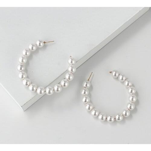 Oversize Pearl Hoop Earrings For Women Girls Unique Big Circle Brinco Statement Jewelry Earrings Fake Pearl Pendant