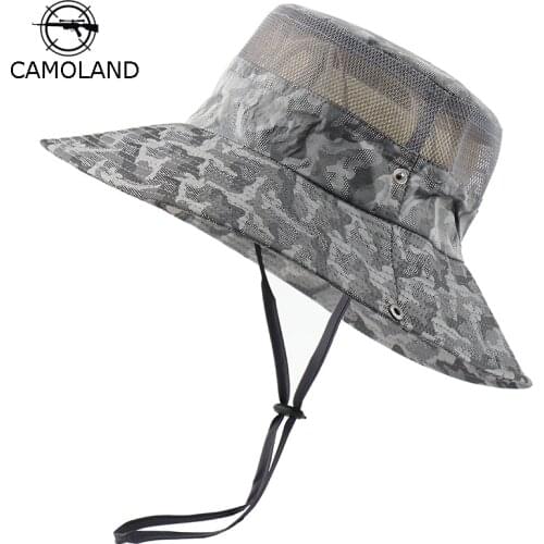CAMOLAND Summer UPF 50+ Sun Hat Women Camouflage Boonie Hats Outdoor Male Breathable Hiking Fishing Cap Military Army Bucket Hat