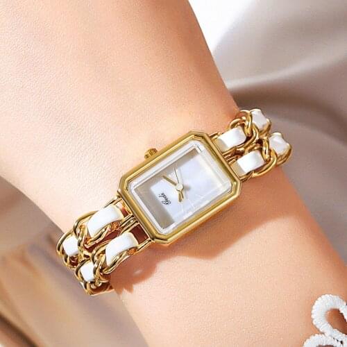 Vintage Ladies Bracelet Watch Elegant Rectangular Dial Design Gold White Waterproof Quartz Watches for Business Gift Relogio