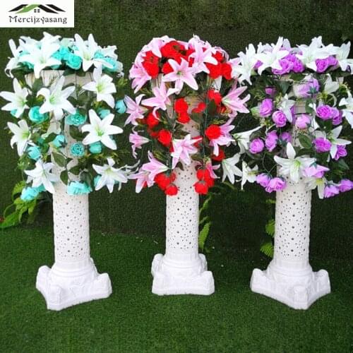 Flower Vases Floor Plastic Vase Hollow Dried Flowers Roman Column Flower Pot Road Lead for Home/Wedding Corridor Decoration G147