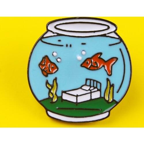 Fish Tank Clothes Lapel Pin Round Backpack Badges Put The Bed And Fish Badge Jewelry Gift Metal Pins For Clothes Brooches Badges
