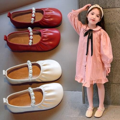 Childrens Flats Lace Big Flower Princess Party Performance Shoes Big Student Girl Shoes for Kids Soft Sole Leather Flats