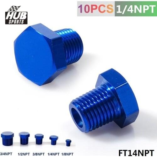 Oil Water Fitting 1/4" NPT Forged Carbon Aluminum Hex Head Plud Cap Threaded Blue HU-FT14NPT